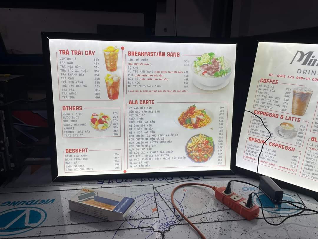 Bảng đèn mica menu để bàn siêu mỏng